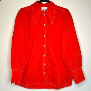 GANNI Red Collard Shirt